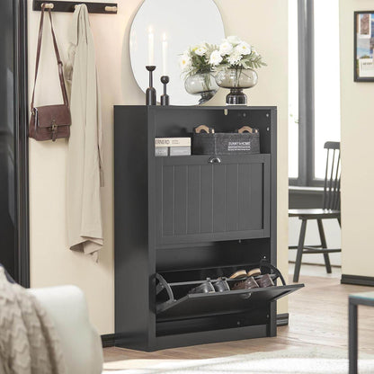 Schuhkipper | Schuhschrank mit 2 Klappen | Schuhkommode Schwarz - Palo24