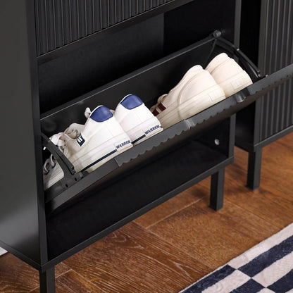 Schuhkipper mit 2 Klappen | Schuhschrank schmal | Schuhkommode Schwarz - Palo24