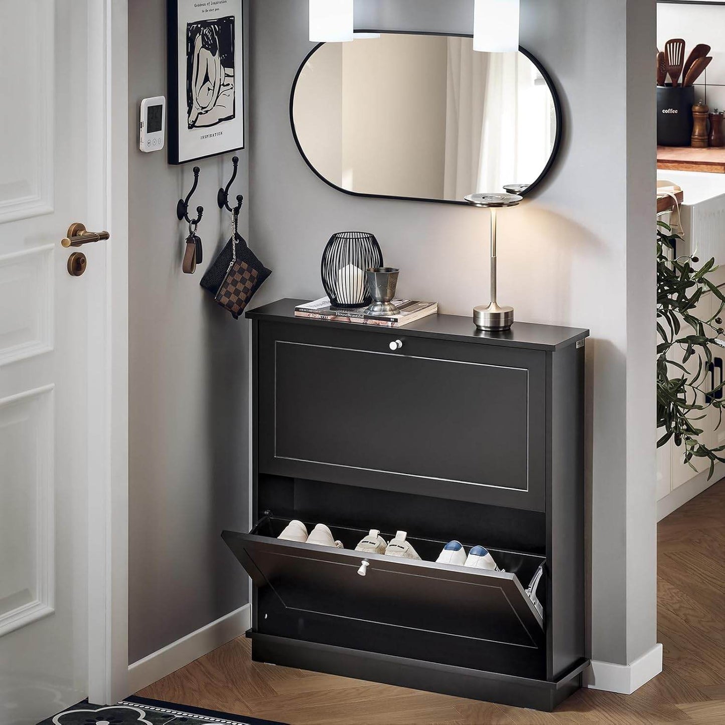 Schuhkipper | Schuhschrank mit 2 Klappen | Schuhkommode Schwarz - Palo24
