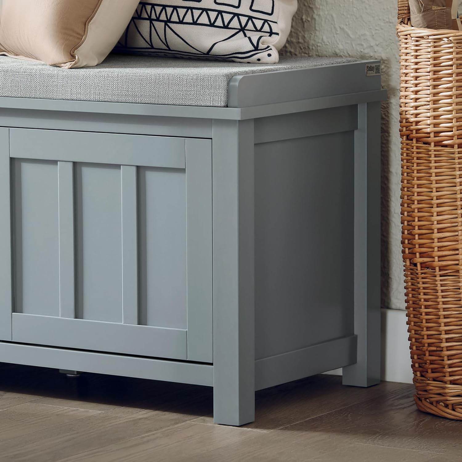 Sitzkommode | Schuhbank mit Sitzfläche | Sitzbank mit 1 Korb | Hellgrau - Palo24