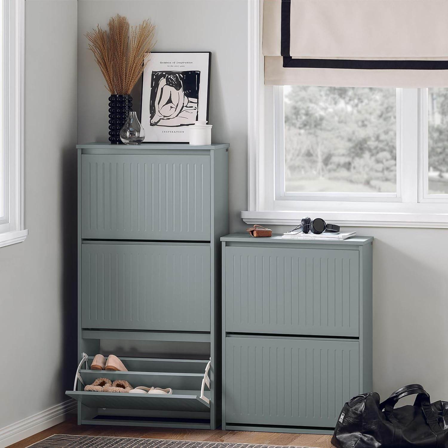 Schuhkipper Mit 3 Klappen | Schuhschrank | Schuhregal | Hellgrau - Palo24