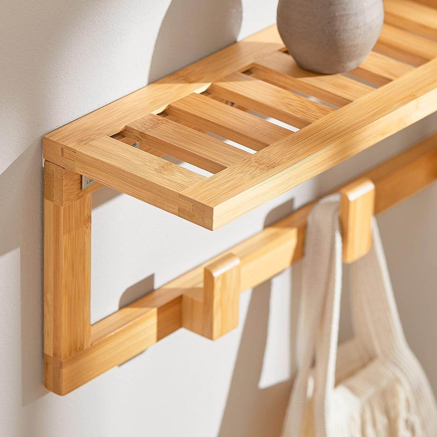 Wandgarderobe mit 6 Kleiderhaken | Flurgarderobe Bambus | FHK06-N - Palo24