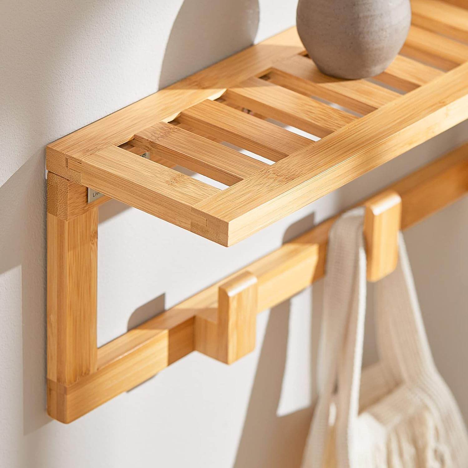 Wandgarderobe mit 6 Kleiderhaken | Flurgarderobe Bambus | FHK06-N - Palo24