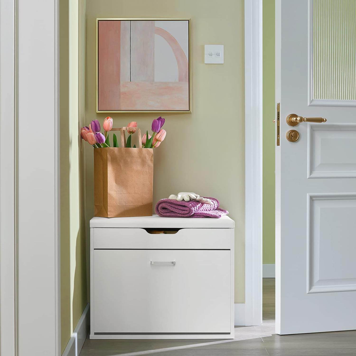 Schuhkipper | Schuhbank mit Sitzkissen | Weiss FSR95-W - Palo24