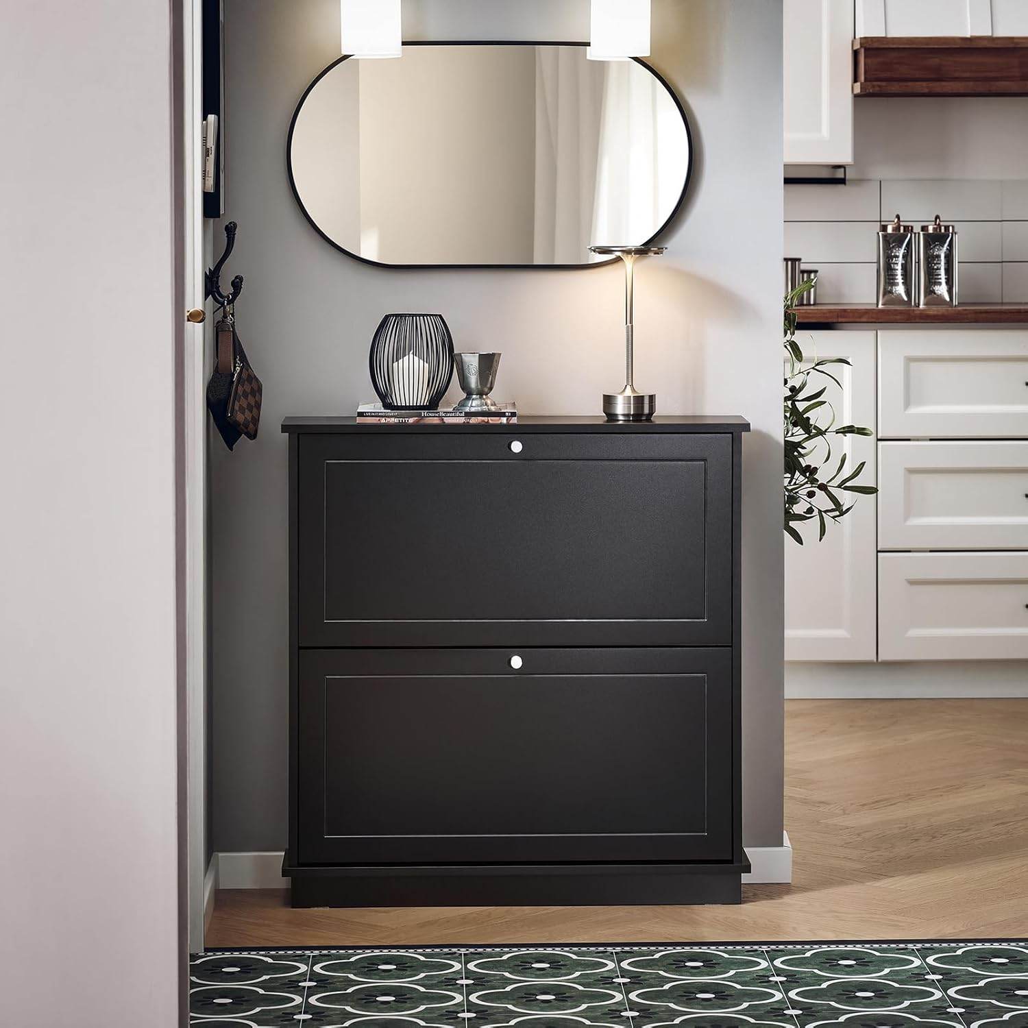 Schuhkipper | Schuhschrank mit 2 Klappen | Schuhkommode Schwarz - Palo24