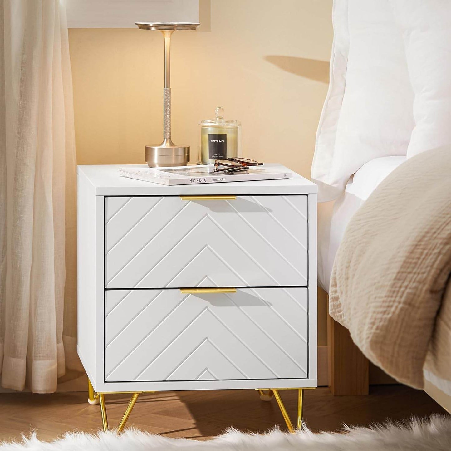 Nachttisch mit 2 Schubladen | Sofatisch | Beistelltisch | Weiss - Palo24