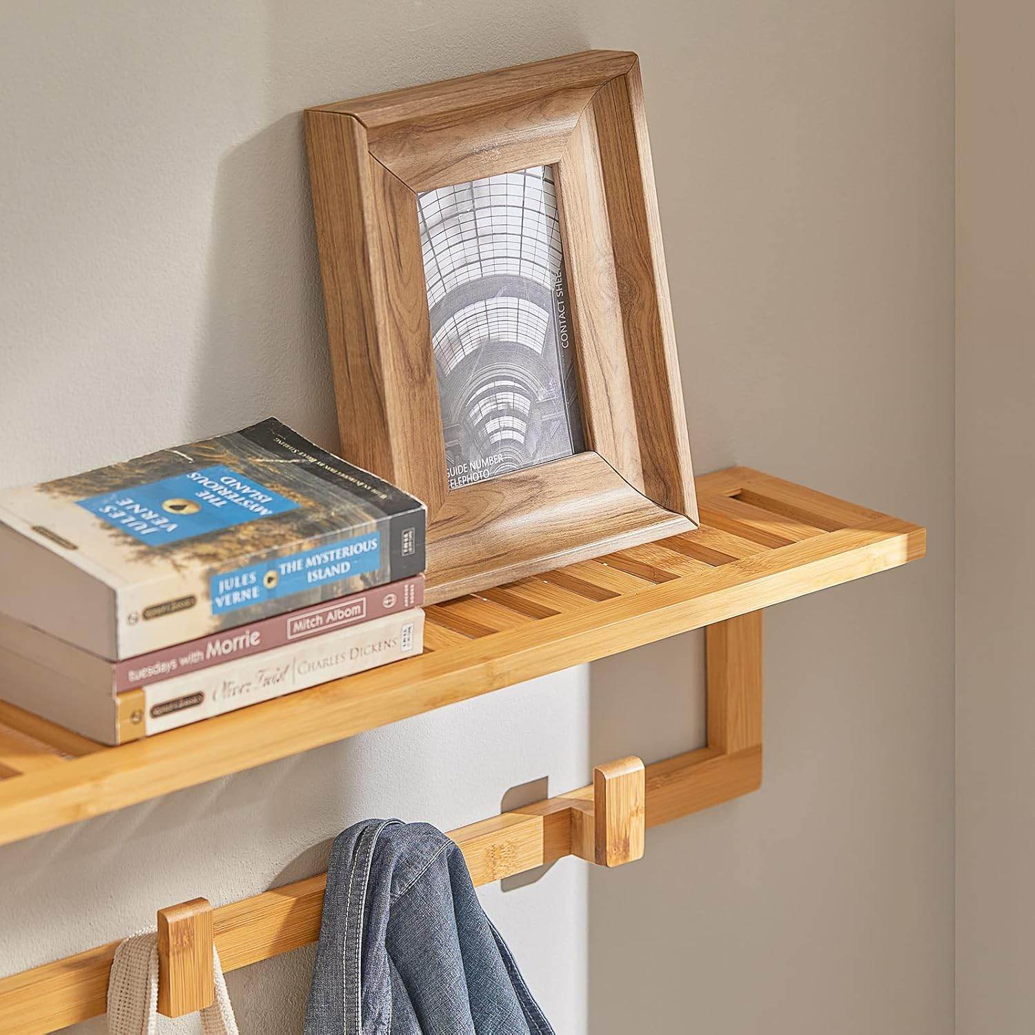 Wandgarderobe mit 6 Kleiderhaken | Flurgarderobe Bambus | FHK06-N - Palo24