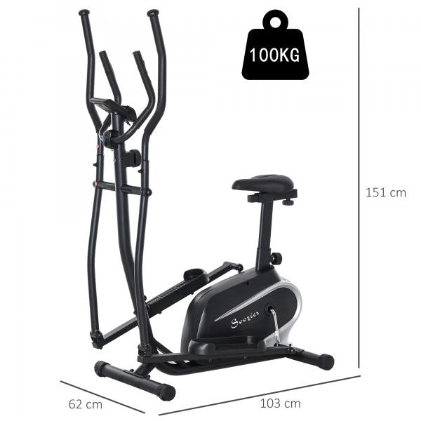 Heimtrainer mit LCD-Anzeige Schwarz 103 cm x 62 cm x 151 cm