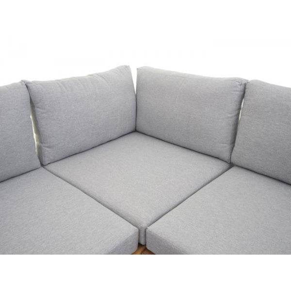 Garten-Garnitur HWC-H54, Garnitur Sitzgruppe Lounge-Set, Spun Poly Akazie Holz MVG Alu ~ hellbraun, Polster hellgrau - Palo24