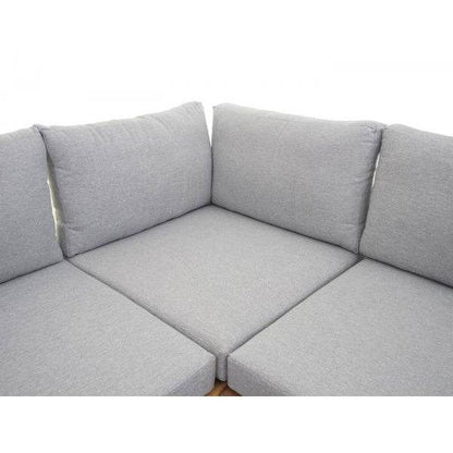 Garten-Garnitur HWC-H54, Garnitur Sitzgruppe Lounge-Set, Spun Poly Akazie Holz MVG Alu ~ hellbraun, Polster hellgrau - Palo24