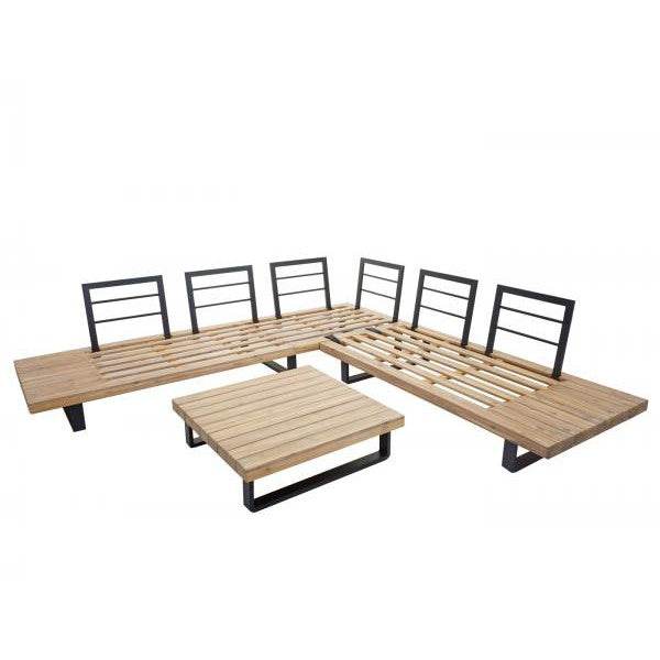 Garten-Garnitur HWC-H54, Garnitur Sitzgruppe Lounge-Set, Spun Poly Akazie Holz MVG Alu ~ hellbraun, Polster hellgrau - Palo24