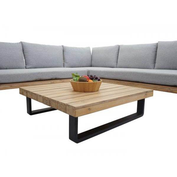 Garten-Garnitur HWC-H54, Garnitur Sitzgruppe Lounge-Set, Spun Poly Akazie Holz MVG Alu ~ hellbraun, Polster hellgrau - Palo24