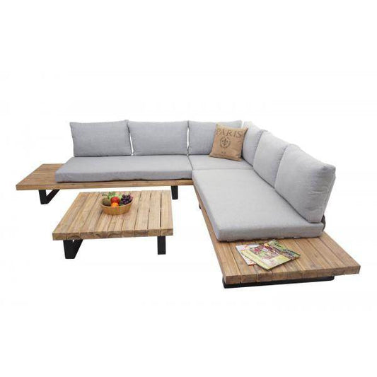 Garten-Garnitur mit Sessel HWC-H54, Lounge-Set Sofa, Spun Poly Akazie Holz MVG Aluminium ~ hellbraun, Polster hellgrau - Palo24