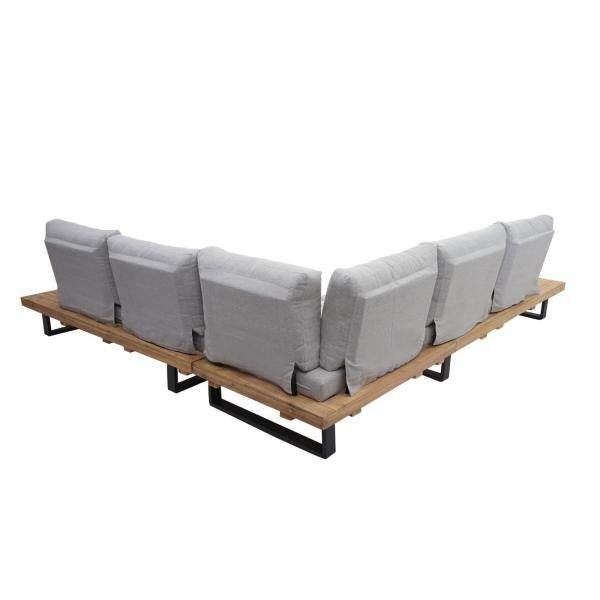 Garten-Garnitur HWC-H54, Garnitur Sitzgruppe Lounge-Set, Spun Poly Akazie Holz MVG Alu ~ hellbraun, Polster hellgrau - Palo24