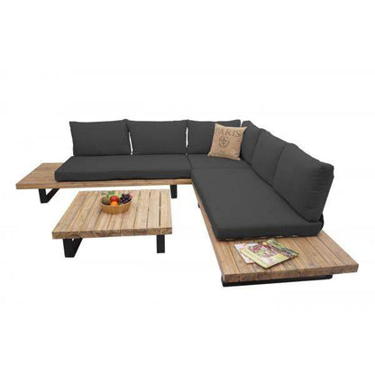 Garten-Garnitur mit Sessel Lounge-Set Sofa, Spun Poly Akazie Holz MVG Aluminium ~ hellbraun, Polster dunkelgrau - Palo24