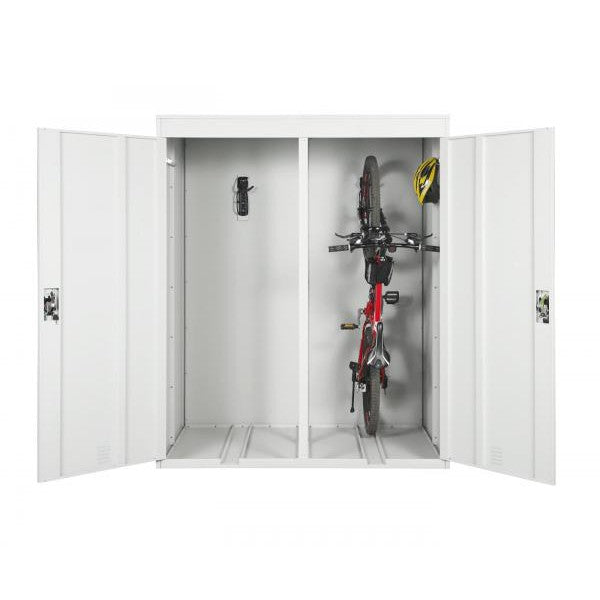 Garage à vélos pour 2 personnes HWC-H66, coffre à vélo, abri à outils, abri à vélo, extensible et verrouillable en métal ~ gris clair