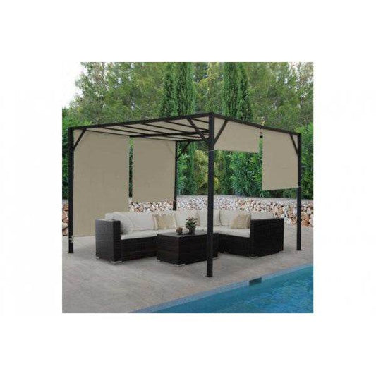 Pergola Baia, Garten Pavillon Terrassenüberdachung, stabiles 6cm-Stahl-Gestell + Schiebedach taupe ~ 3x4m - Palo24