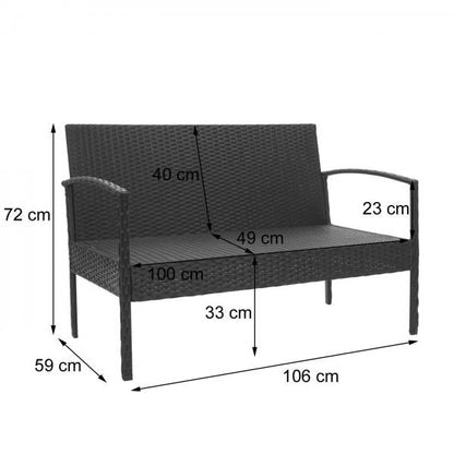 Poly-Rattan Garnitur HWC-F56, Balkon-/Garten-/Lounge-Set Sitzgruppe ~ schwarz, Kissen dunkelgrau