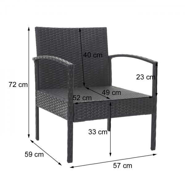 Poly-Rattan Garnitur HWC-F56, Balkon-/Garten-/Lounge-Set Sitzgruppe ~ schwarz, Kissen dunkelgrau