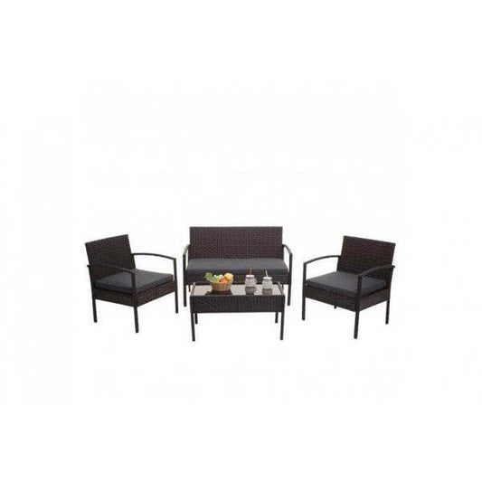 Poly-Rattan Garnitur HWC-F56, Balkon-/Garten-/Lounge-Set Sitzgruppe ~ braun, Kissen dunkelgrau - Palo24