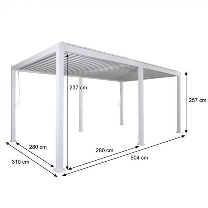 Pergola HWC-J32, padiglione da giardino a doghe, struttura in alluminio da 11 cm 6x3 m ~ bianco