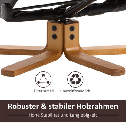 Relaxsessel mit Liegefunktion 360° drehbarer Sessel PU Holzgestell Schwarz