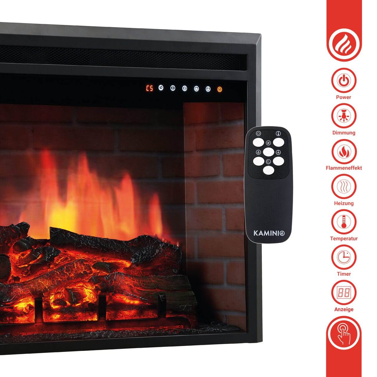 Kamineinsatz/Einbaukamin Luca 23 Zoll 900/1800 Watt Schwarz - Palo24