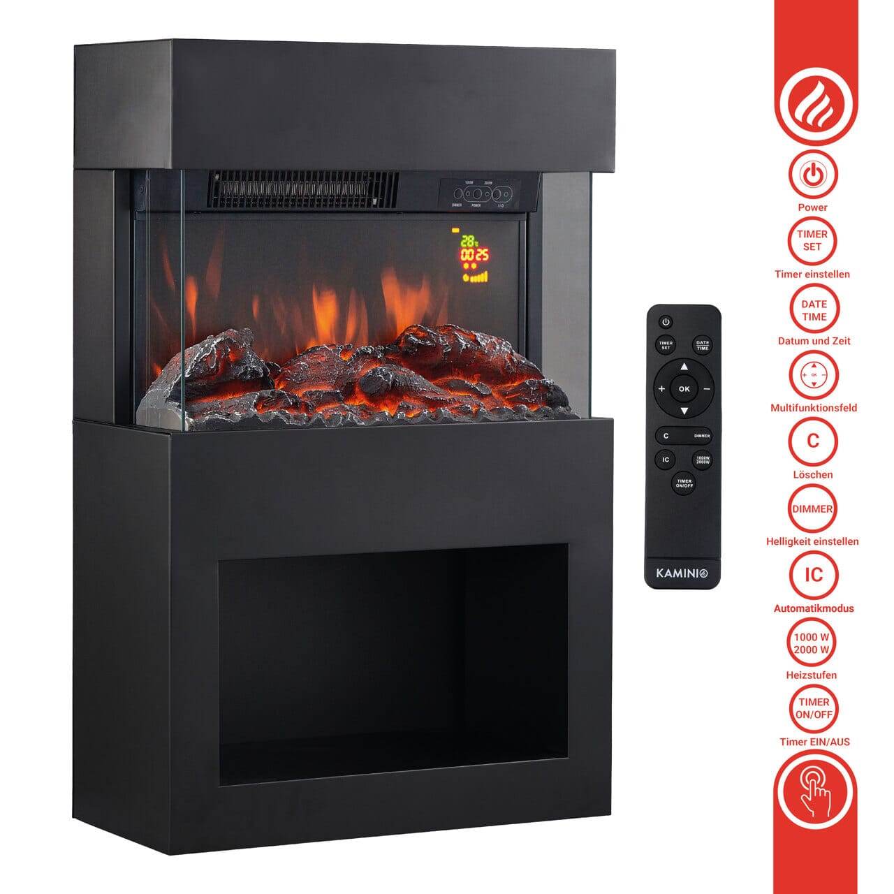 Elektrischer Kaminofen Henri 1000/2000 Watt Schwarz - Palo24