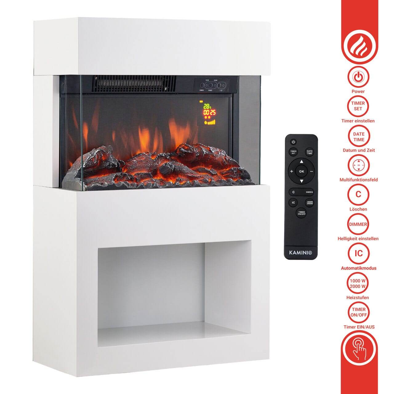 Elektrischer Kaminofen Henri 1000/2000 Watt Weiss - Palo24