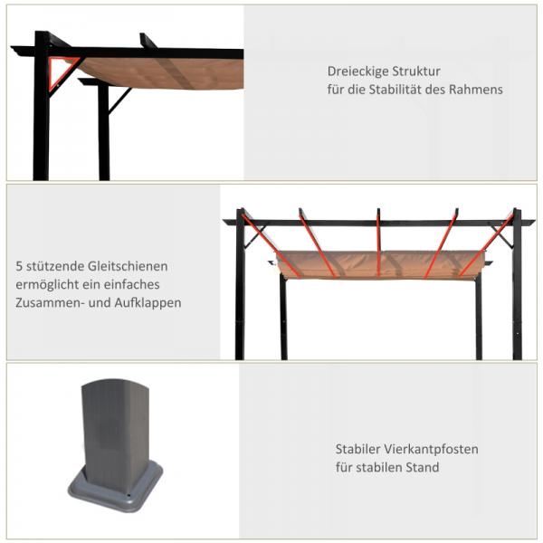 Pavillon Pergola mit einstellbarem Stoffdach 300 cm x 400 cm x 223 cm - Palo24