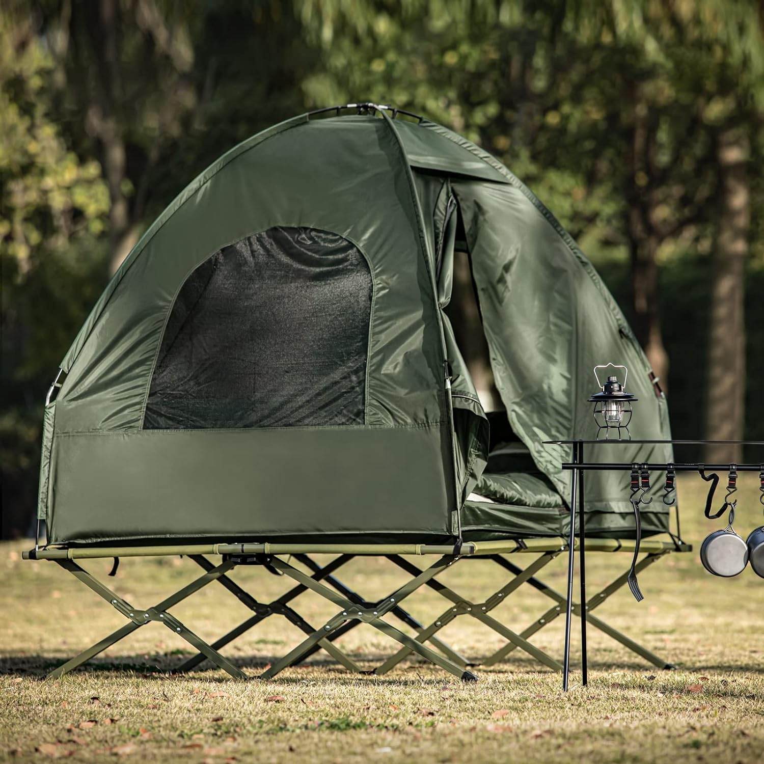 feldliege mit zelt 4in1-Zelt Für 2 Personen Wurfzelt Feldbett Mit Campingliege Grün