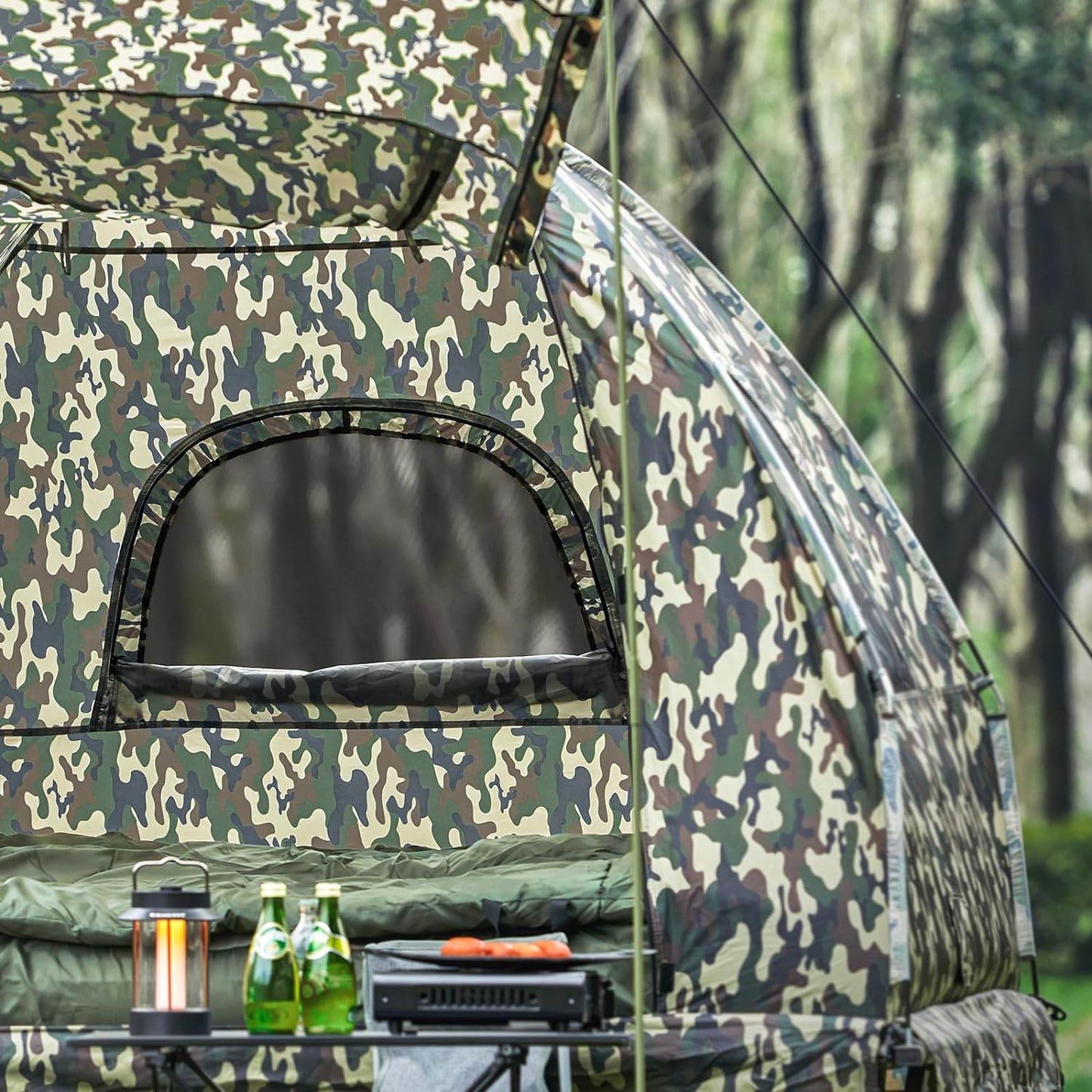 4in1-Zelt Mit Vorzelt Für 2 Personen Wurfzelt Feldbett Mit Campingliege Tarnfarbe - Palo24