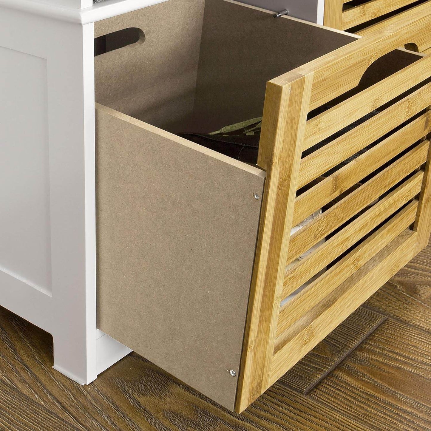 Sitzbank mit Sitzkissen | Schuhtruhe Bambus | Sitzkommode Weiss FSR23-K-WN - Palo24