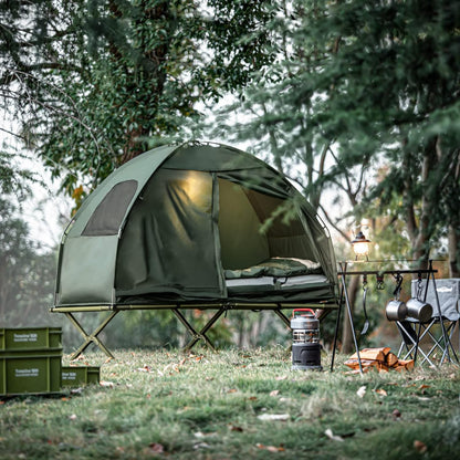 Tenda 4 in 1 per 1 persona, tenda pop-up, lettino da campeggio con sdraio da campeggio, verde