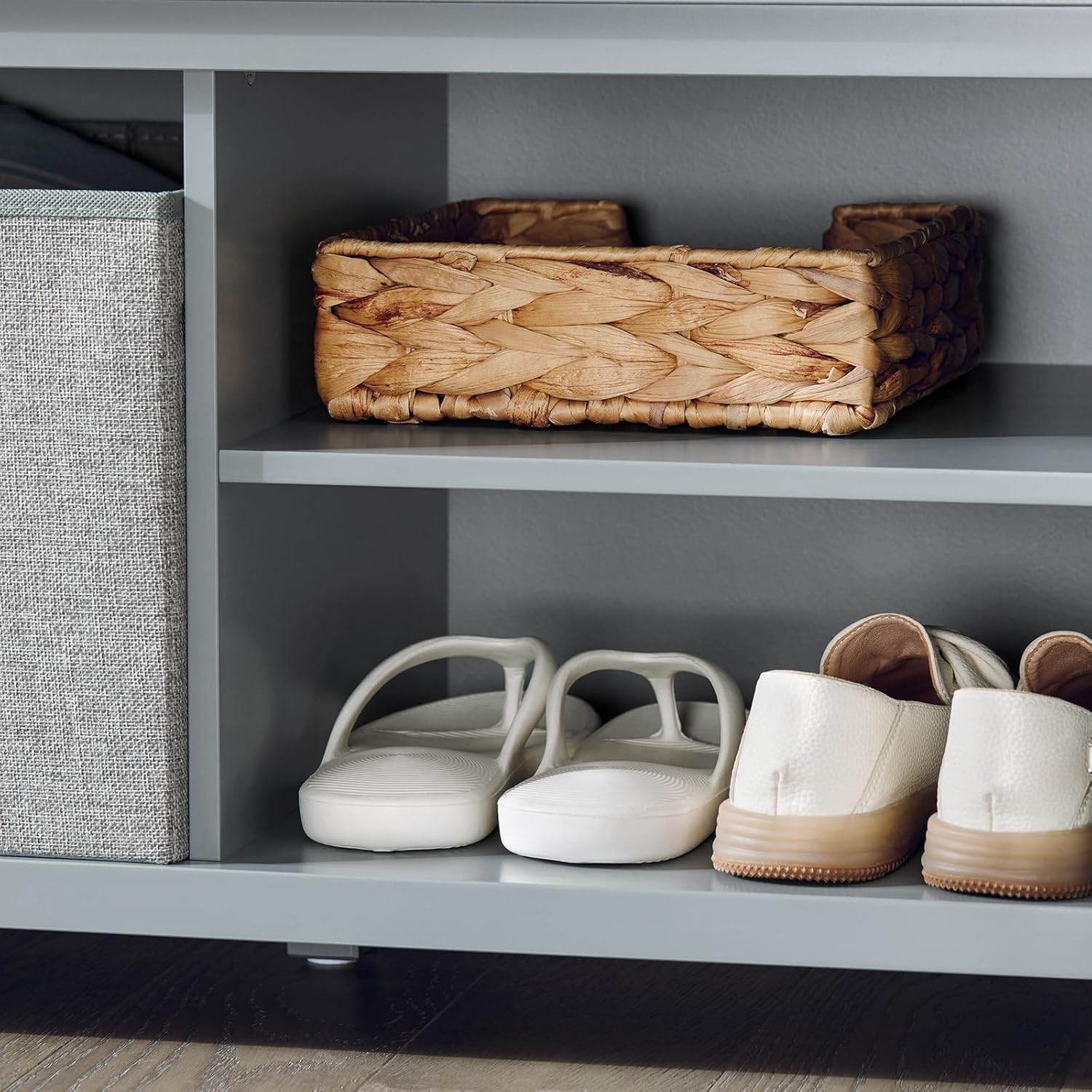 Sitzkommode | Schuhbank mit Sitzfläche | Sitzbank mit 1 Korb | Hellgrau - Palo24