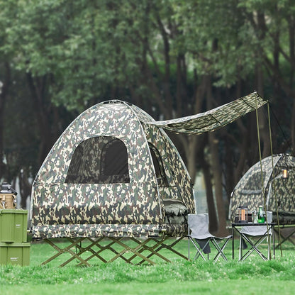 4in1-Zelt Mit Vorzelt Für 2 Personen Wurfzelt Feldbett Mit Campingliege Tarnfarbe