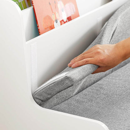 Sitzbank mit Bücherregal und Sitzkissen | Spielzeugtruhe | Aufbewahrungsbox mit Rollen | Weiss - Palo24