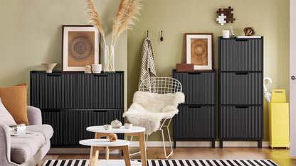 Schuhkipper mit 2 Klappen | Schuhschrank schmal | Schuhkommode Schwarz - Palo24