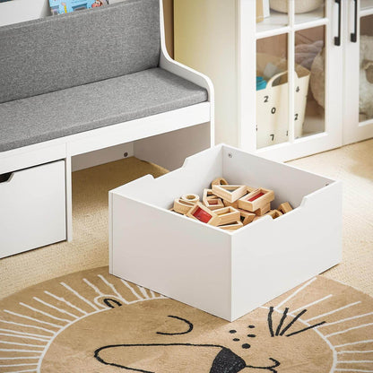 Sitzbank mit Bücherregal und Sitzkissen | Spielzeugtruhe | Aufbewahrungsbox mit Rollen | Weiss - Palo24