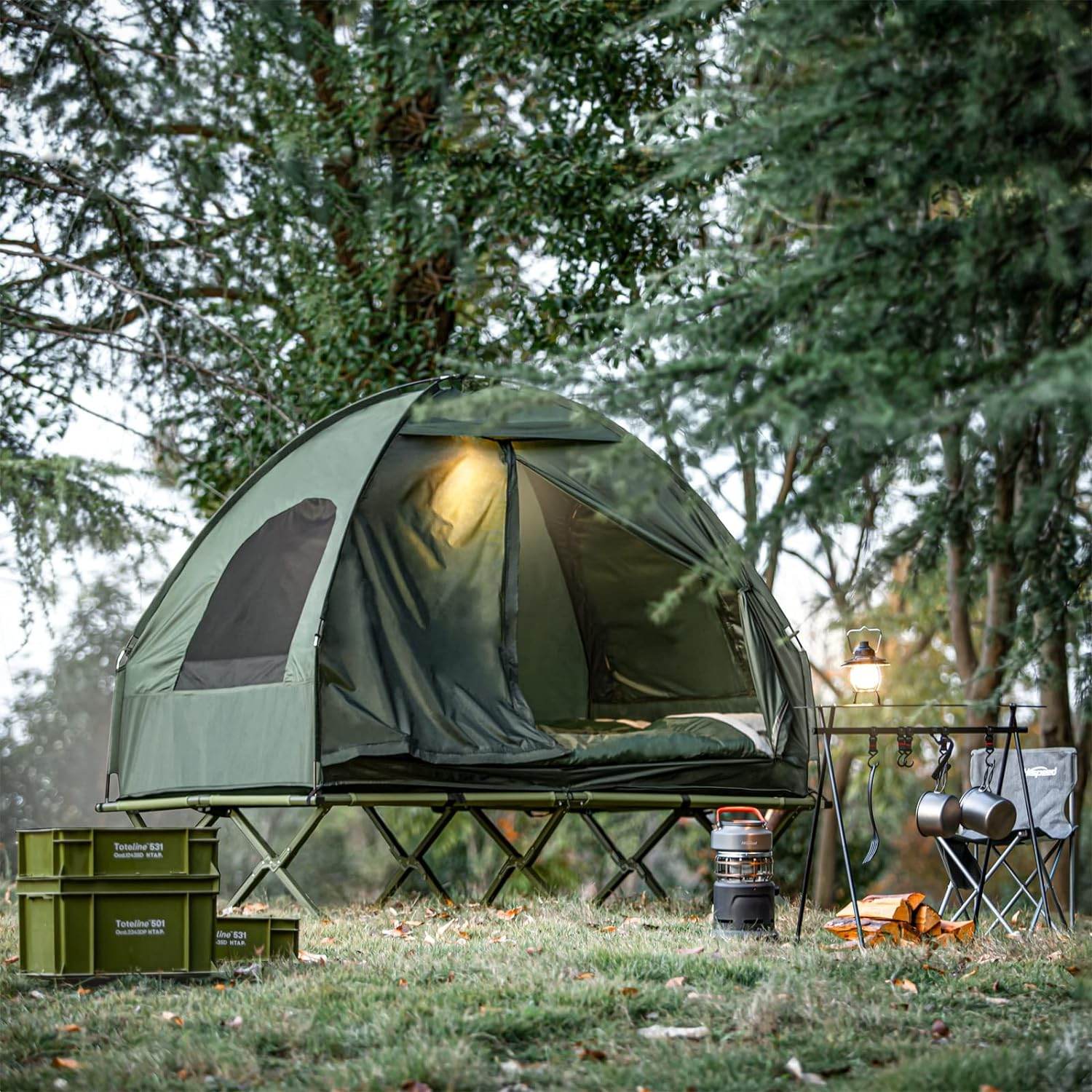 2 personen zelt wurfzelt 4in1-Zelt Für 2 Personen Wurfzelt Feldbett Mit Campingliege Grün
