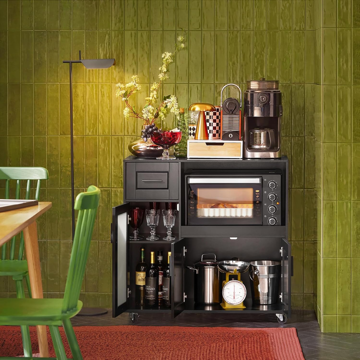 Küchenwagen | Sideboard auf Rollen | Küchenschrank| Rollwagen | Schwarz | FSB78-SCH - Palo24