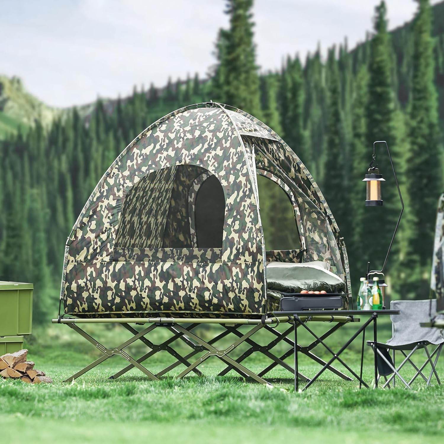 feldbett mit zelt kaufen 4in1-Zelt Für 2 Personen Wurfzelt Feldbett Mit Campingliege Tarnfarbe