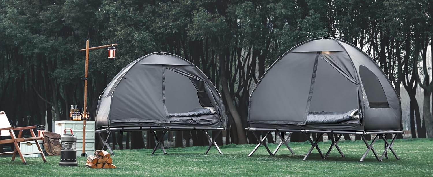 4in1-Zelt Für 1 Person Wurfzelt Feldbett Mit Campingliege Hellgrau - Palo24