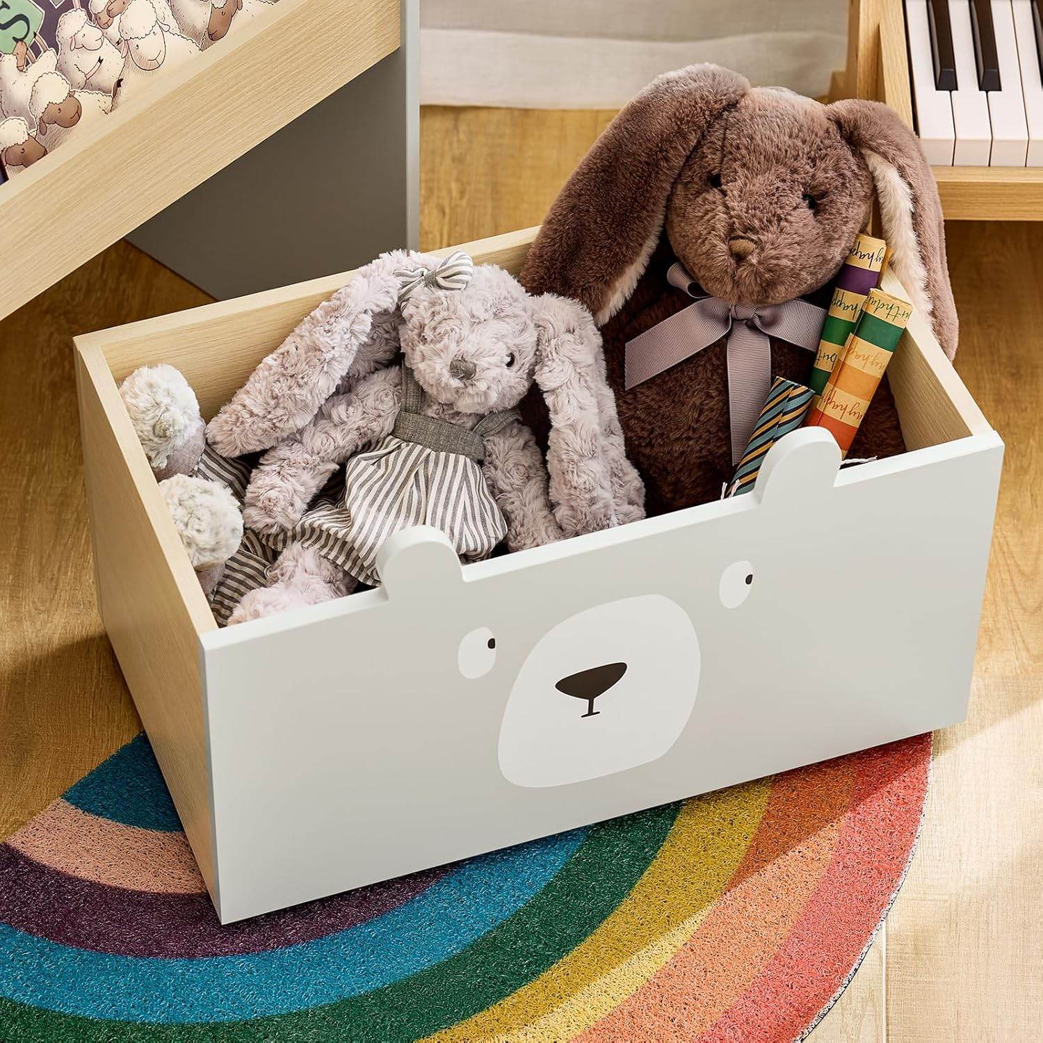 Kinderbücherregal | Spielzeugtruhe | Aufbewahrungsregal Kinderzimmer | Grau/Natur - Palo24