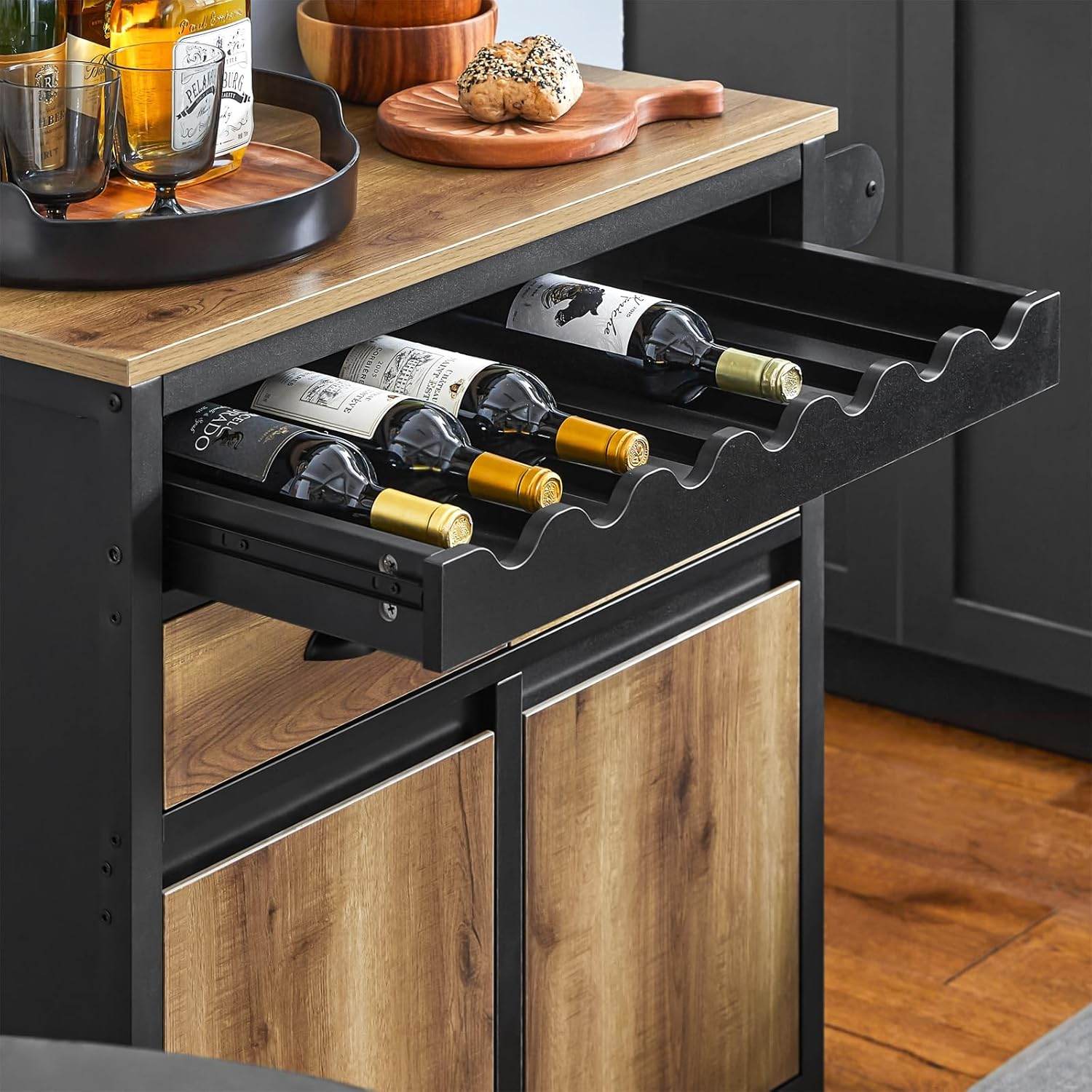 Küchenwagen Mit Flaschenablage | Servierwagen | Kücheninsel | Vintagebraun - Palo24