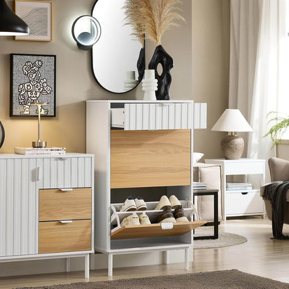 Schuhkipper mit 2 Klappen | Schuhschrank schmal | Schuhkommode | Weiss-Natur - Palo24