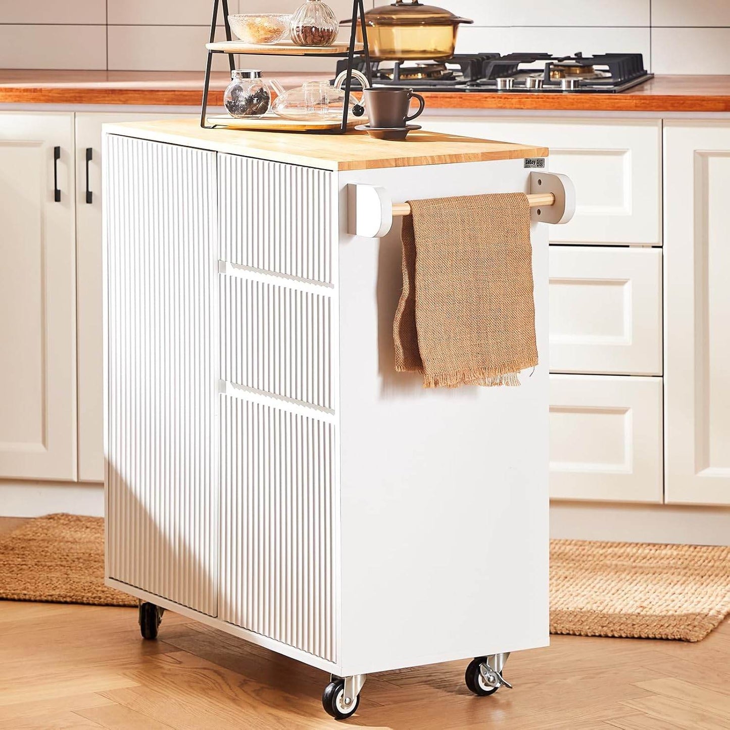 Design Kücheninsel | Servierwagen Weiß | Küchenwagen mit Arbeitsplatte - Palo24