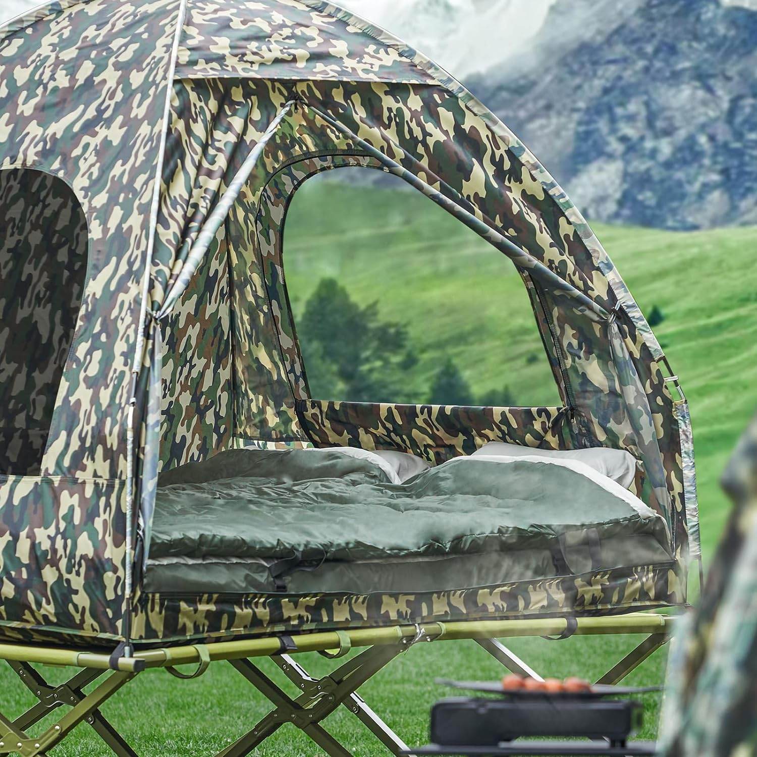 campingliege zelt 4in1-Zelt Für 2 Personen Wurfzelt Feldbett Mit Campingliege Tarnfarbe