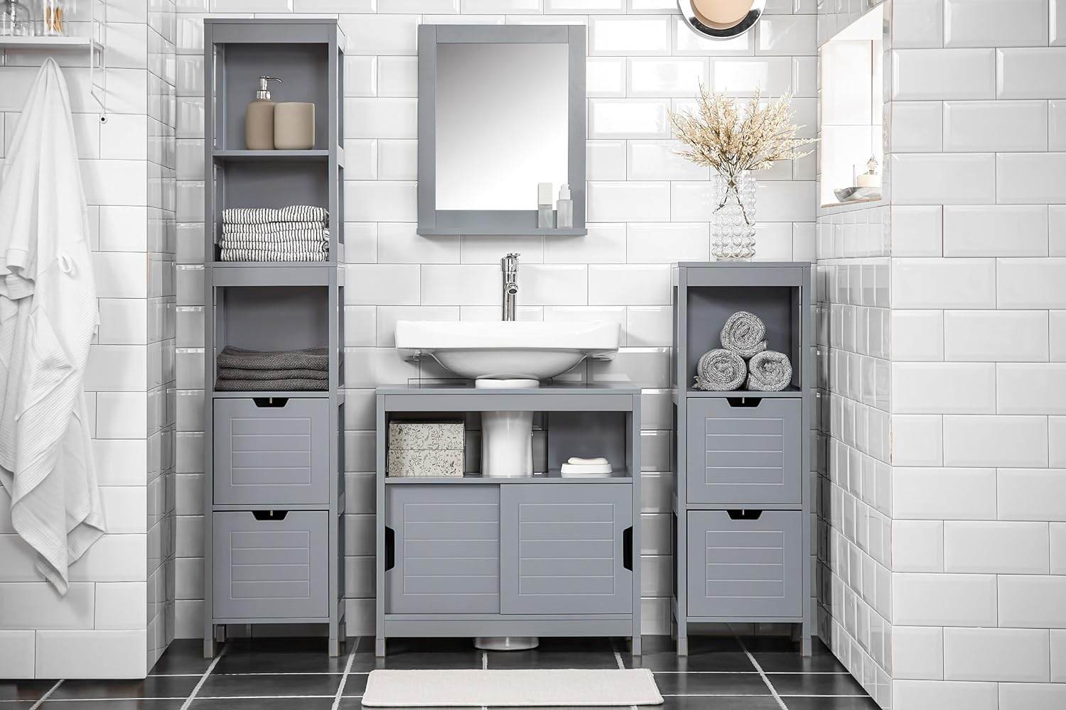 Waschbeckenunterschrank | Waschtisch | Badmöbel | Stahlgrau | FRG128-II-SG - Palo24