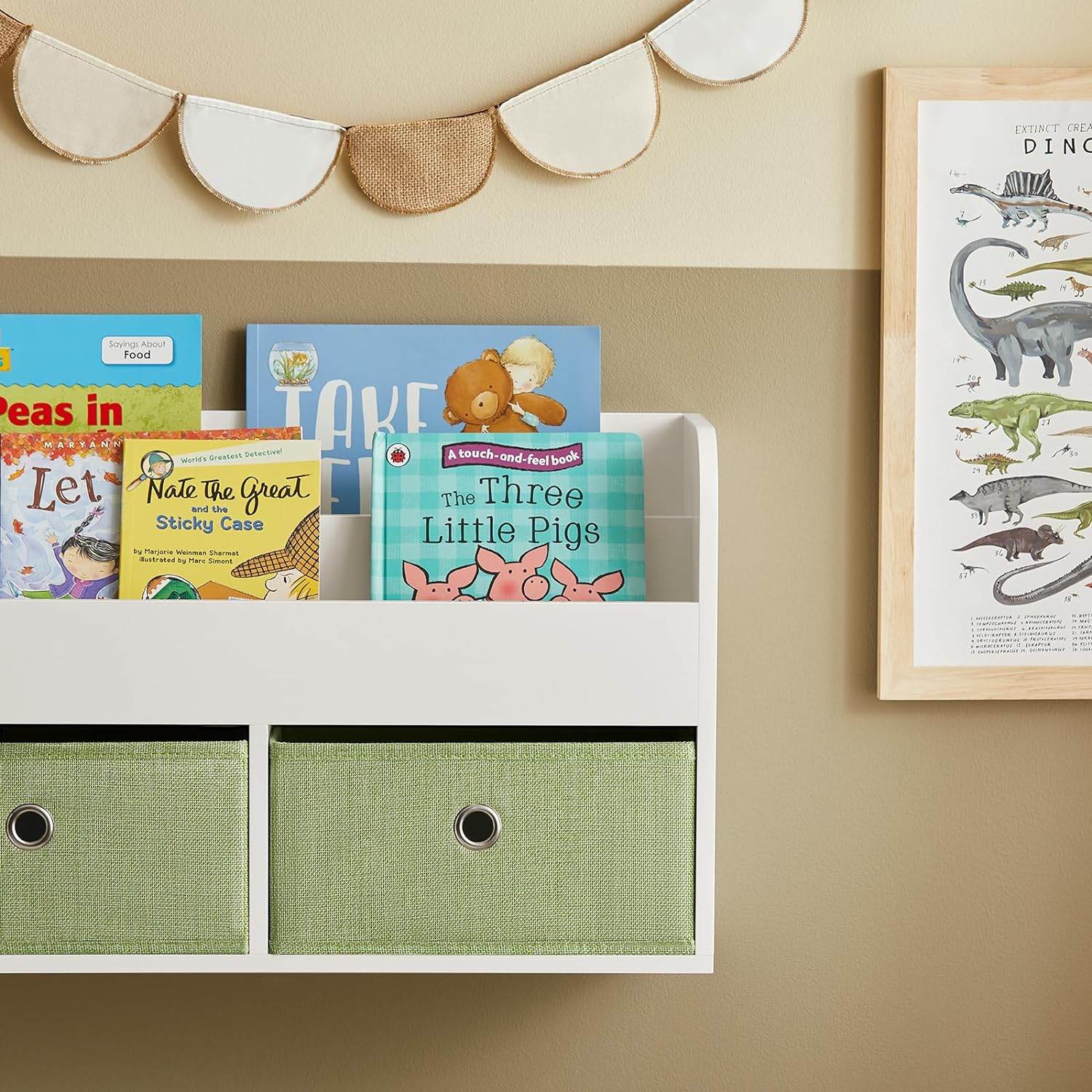 Kinderregal | Wandgarderobe | Bücherregal für Kinder | Grün Weiss KMB81-W - Palo24